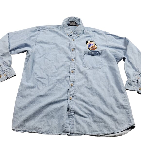 Chase Authentics Denim Shirt Mens XL Embroidered Button Up Rusty Wallace Long Sl - Picture 1 of 7